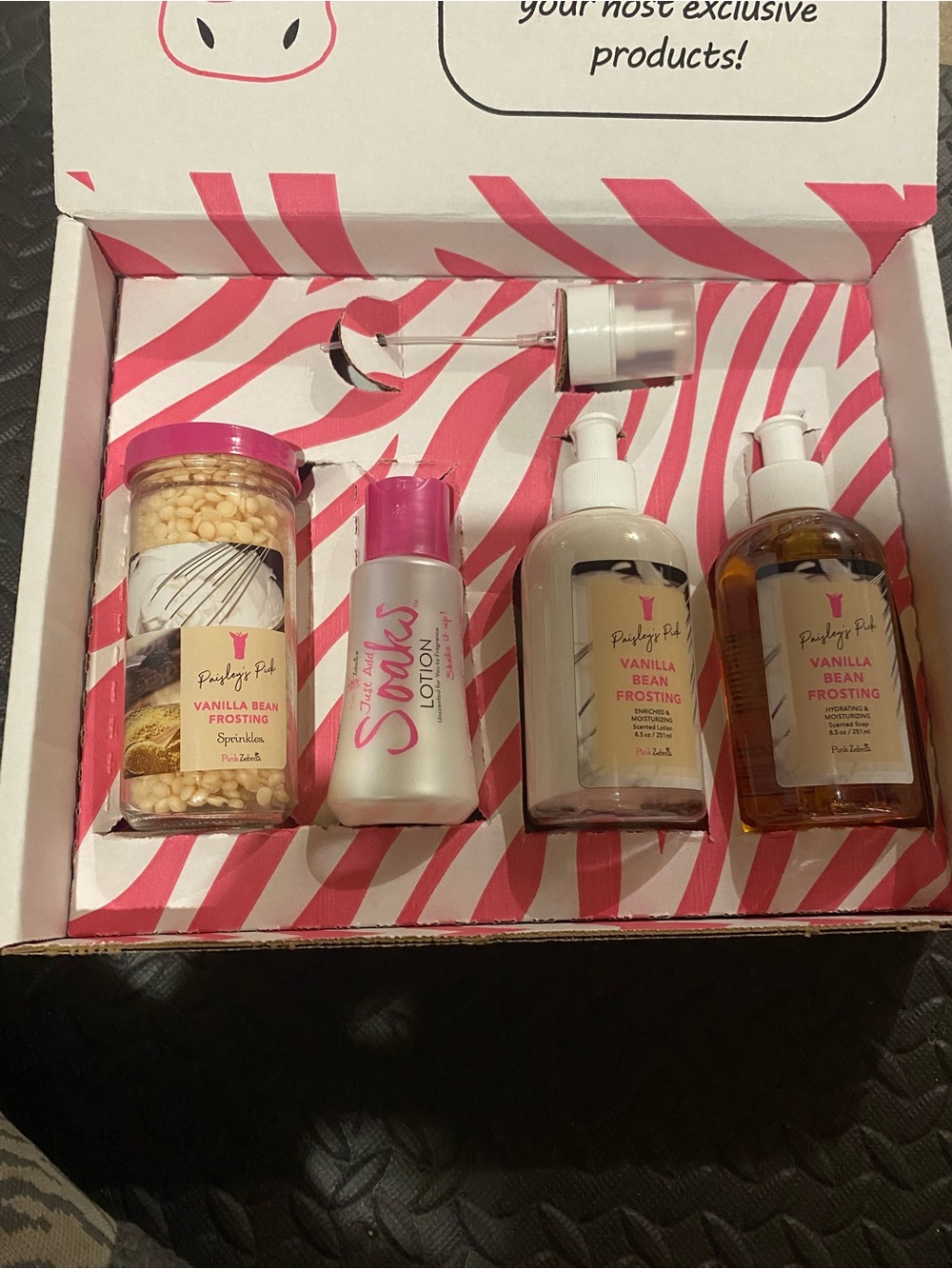 Pink Zebra Vanilla Bean Frosting Bath & Body Set - Pink and White